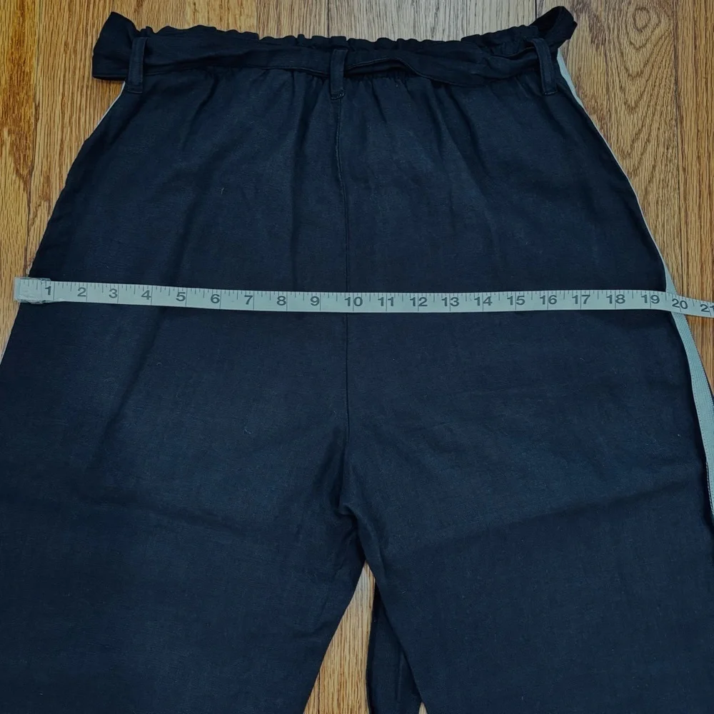 Bella Dahl Lagenlook Slouchy High Rise Stripe side wide leg Black Linen pant 28